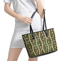 Pikake Maile Tiare Lei Leather Tote Bag Natural Lauhala Pattern