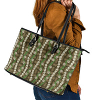 Pikake Maile Tiare Lei Leather Tote Bag Natural Lauhala Pattern