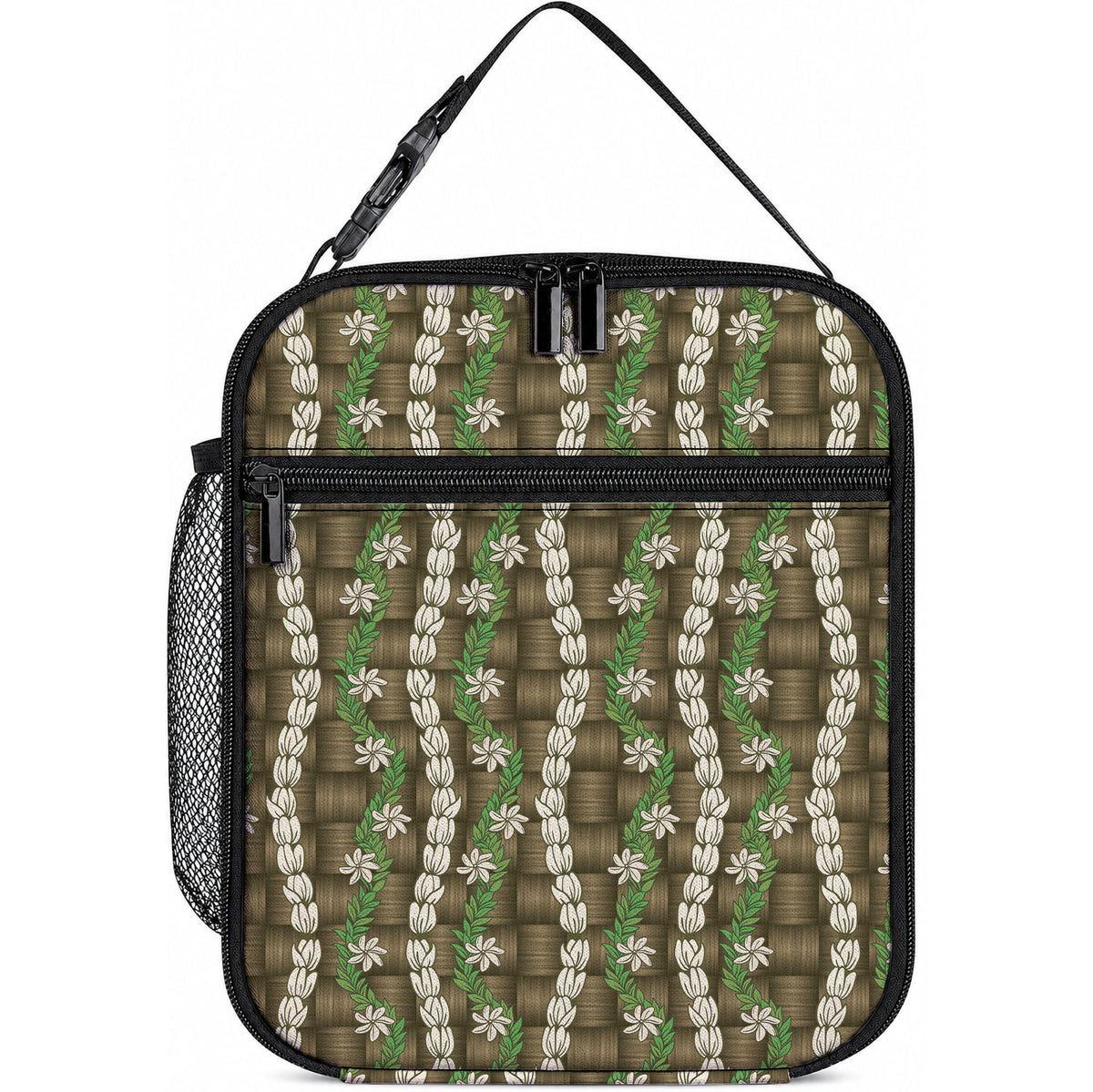 Pikake Maile Tiare Lei Lunch Bag Natural Lauhala Pattern LT01 10.2 × 8.3 × 4.3 inch Brown - Polynesian Pride
