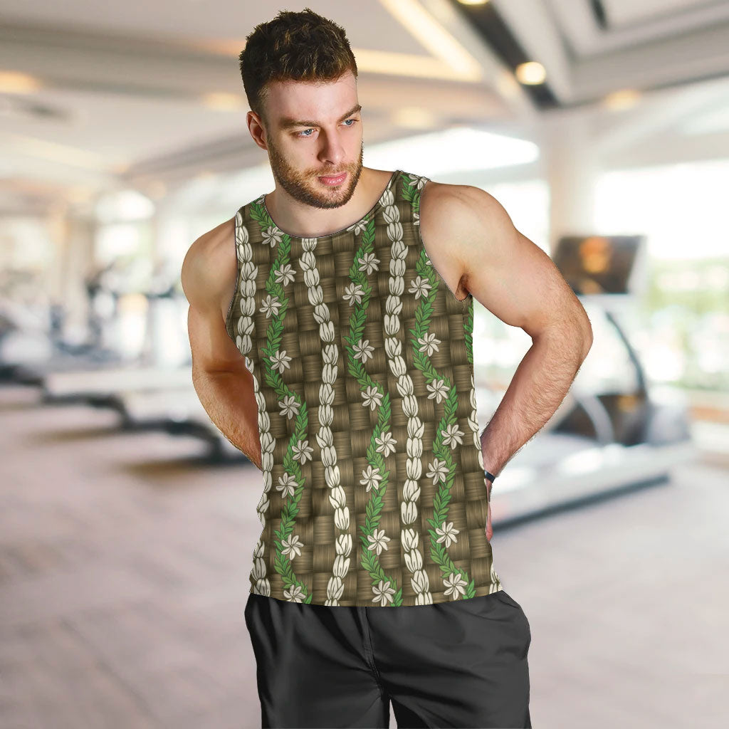 Pikake Maile Tiare Lei Men Tank Top Natural Lauhala Pattern