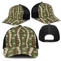 Pikake Maile Tiare Lei Mesh Trucker Cap Natural Lauhala Pattern