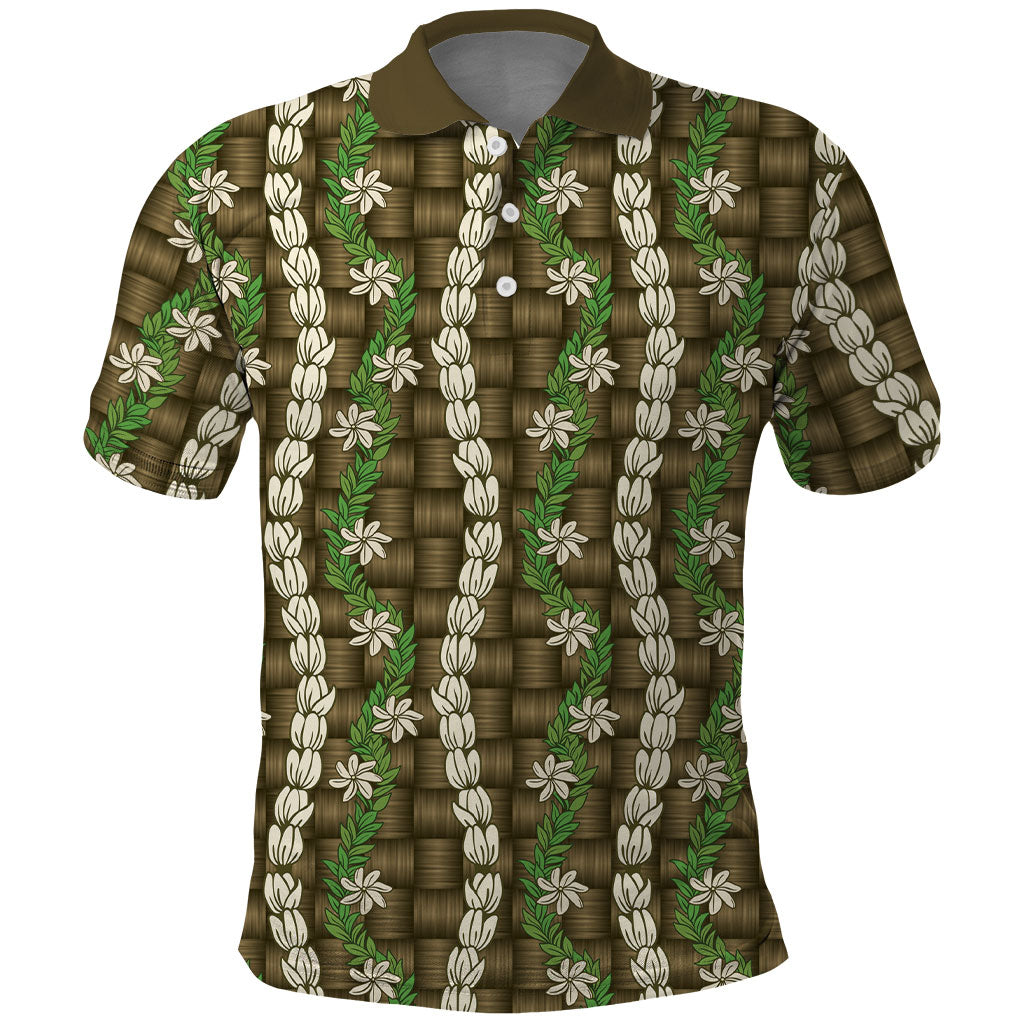 Pikake Maile Tiare Lei Polo Shirt Natural Lauhala Pattern LT01 Brown - Polynesian Pride