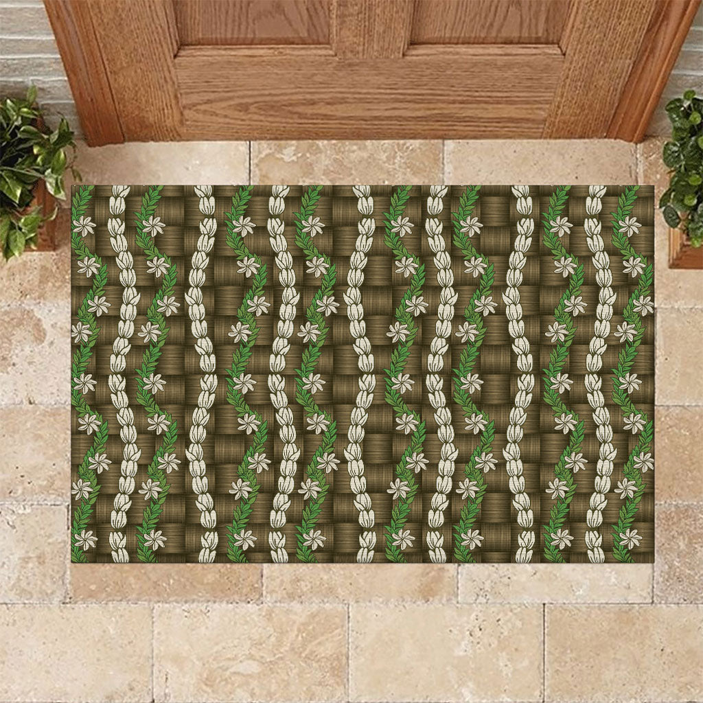 Pikake Maile Tiare Lei Rubber Doormat Natural Lauhala Pattern
