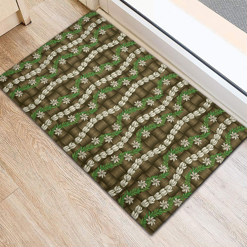 Pikake Maile Tiare Lei Rubber Doormat Natural Lauhala Pattern