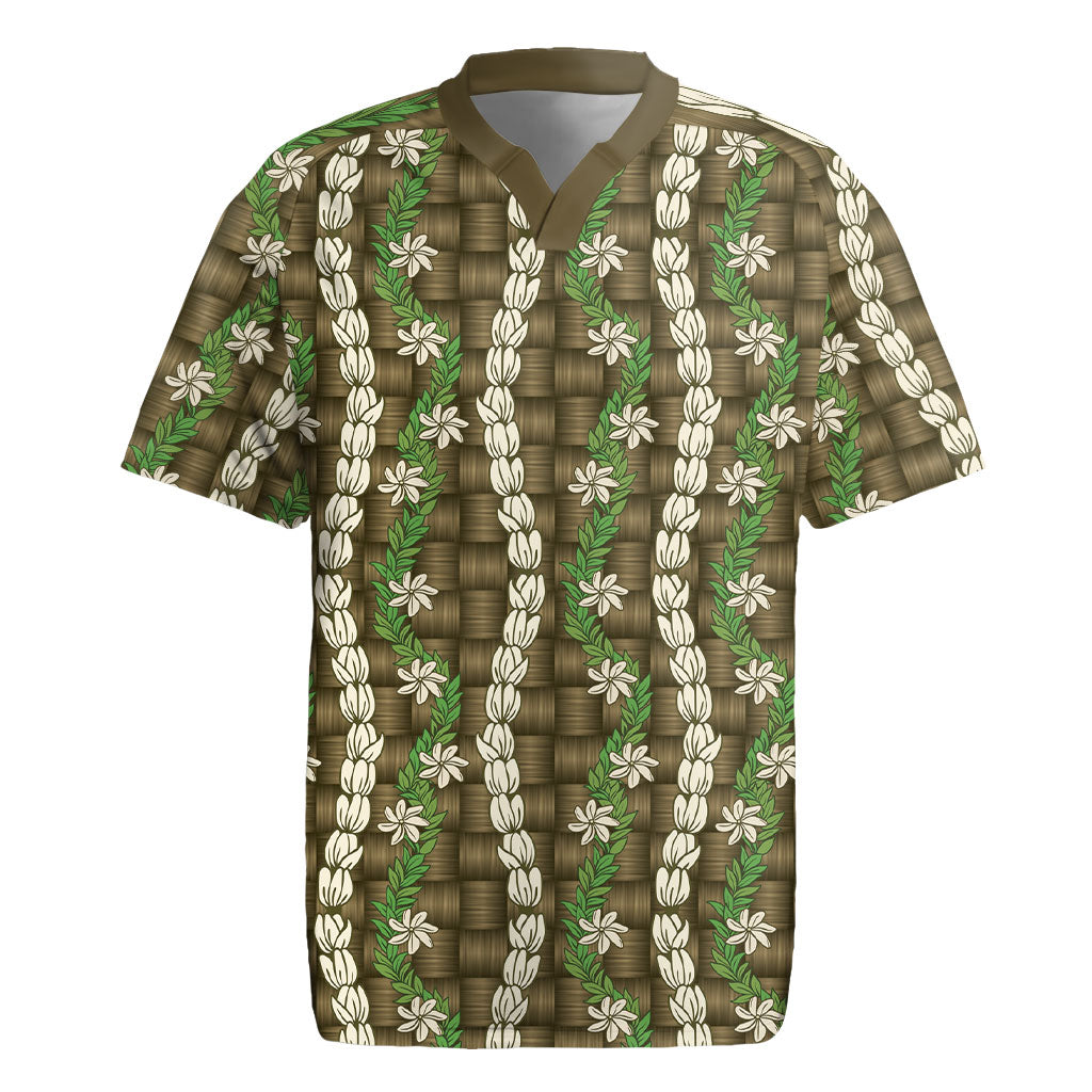 Pikake Maile Tiare Lei Rugby Jersey Natural Lauhala Pattern