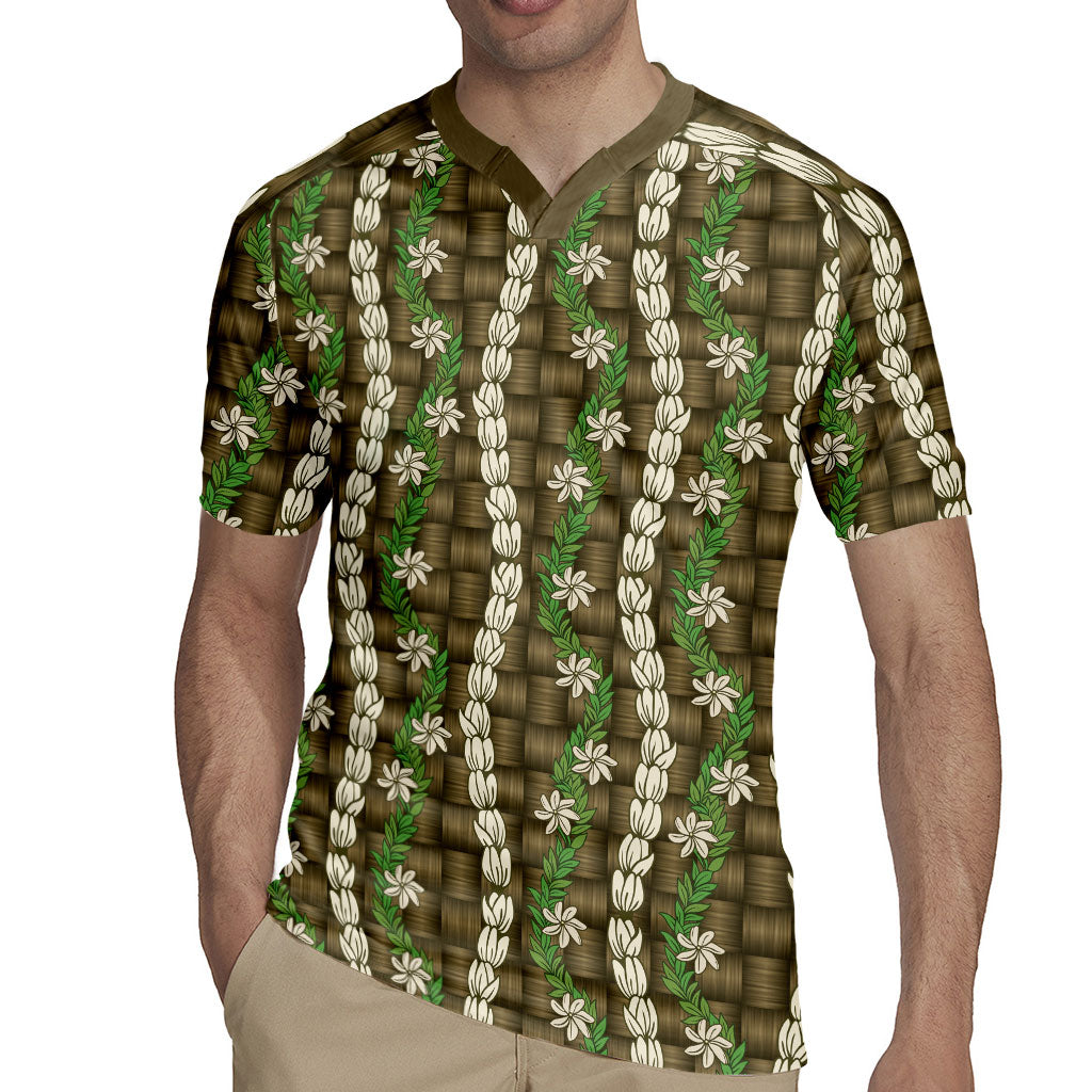 Pikake Maile Tiare Lei Rugby Jersey Natural Lauhala Pattern