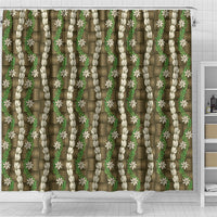 Pikake Maile Tiare Lei Shower Curtain Natural Lauhala Pattern