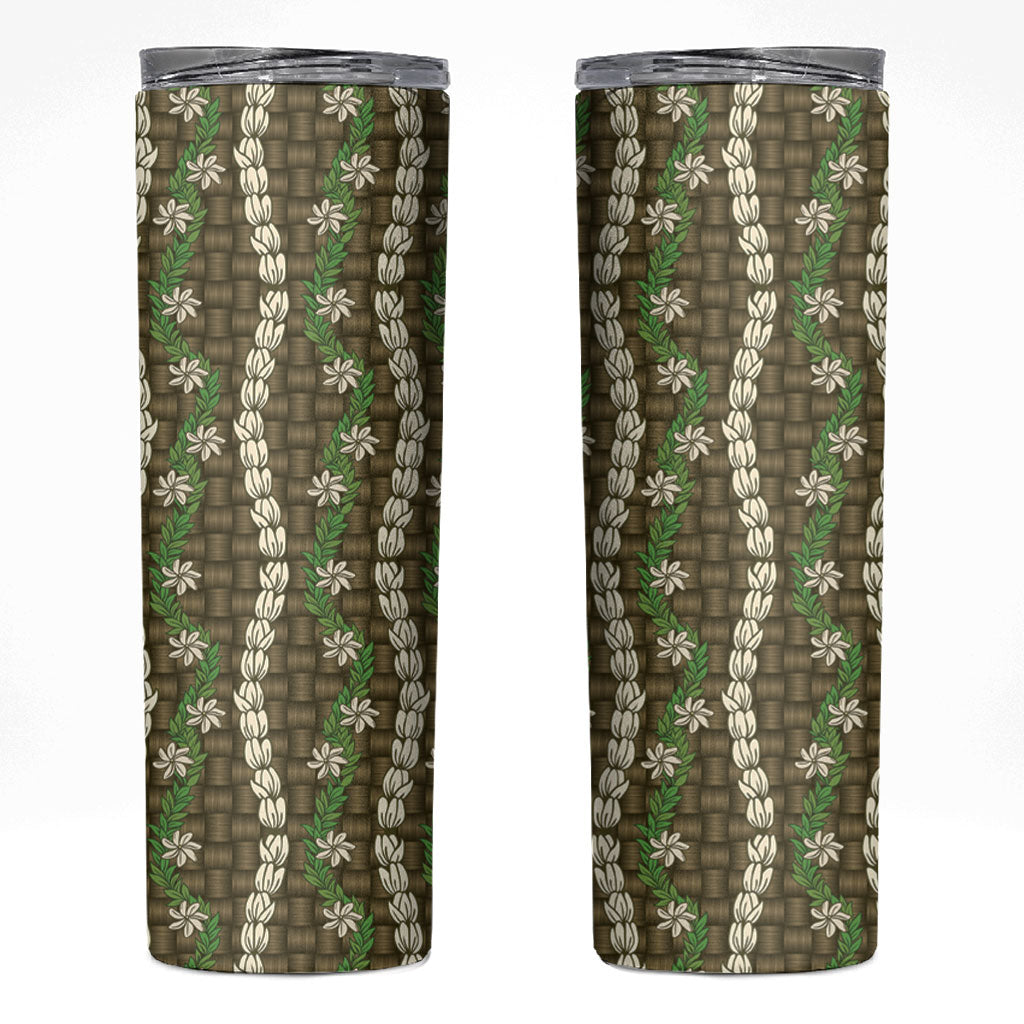 Pikake Maile Tiare Lei Skinny Tumbler Natural Lauhala Pattern