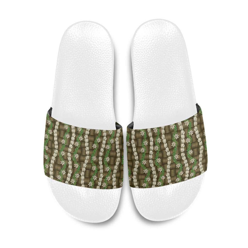 Pikake Maile Tiare Lei Slide Sandals Natural Lauhala Pattern