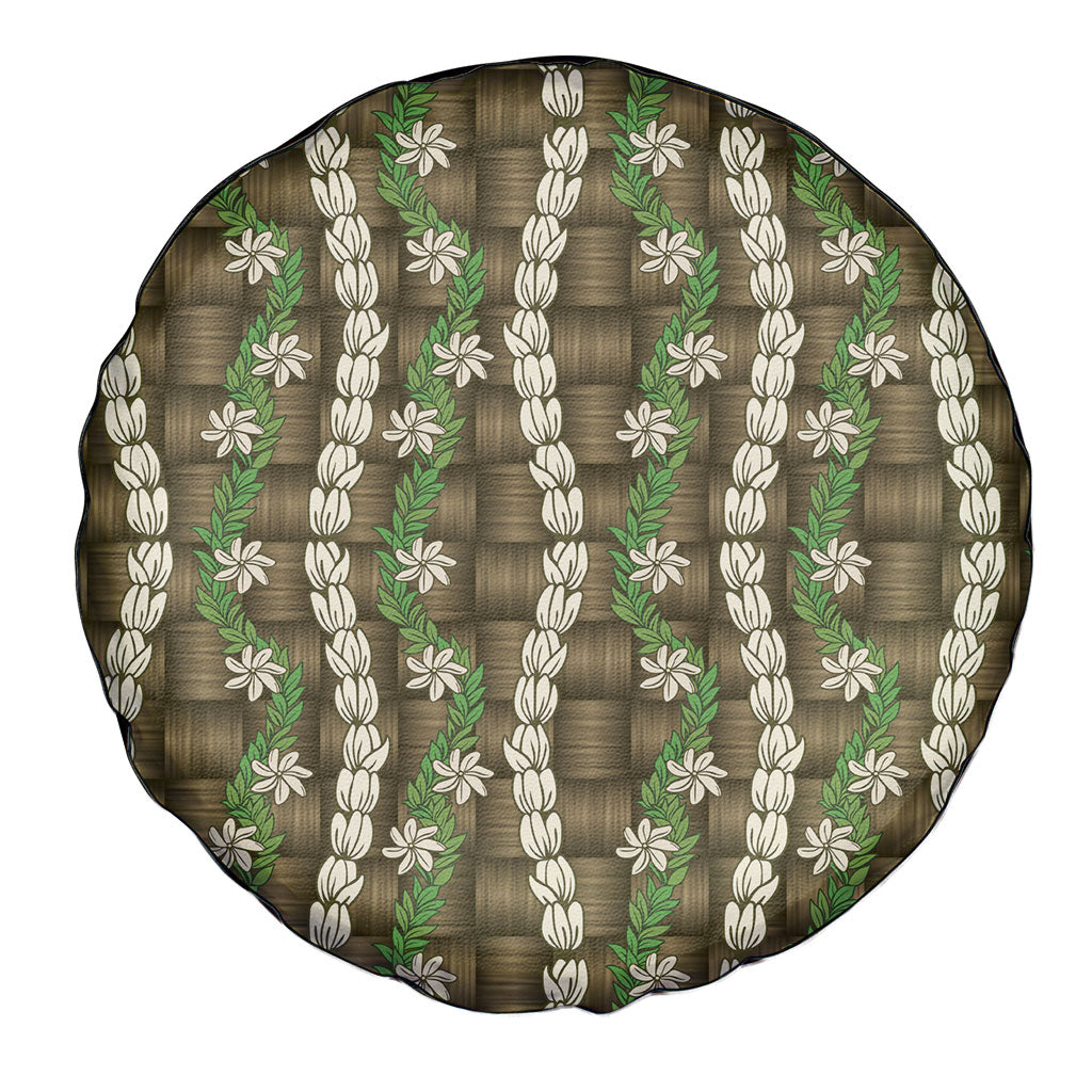 Pikake Maile Tiare Lei Spare Tire Cover Natural Lauhala Pattern