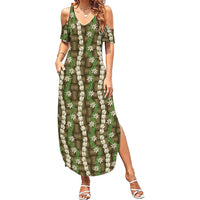 Pikake Maile Tiare Lei Summer Maxi Dress Natural Lauhala Pattern