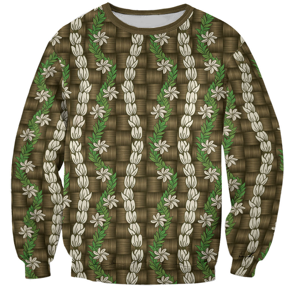 Pikake Maile Tiare Lei Sweatshirt Natural Lauhala Pattern LT01 Unisex Brown - Polynesian Pride