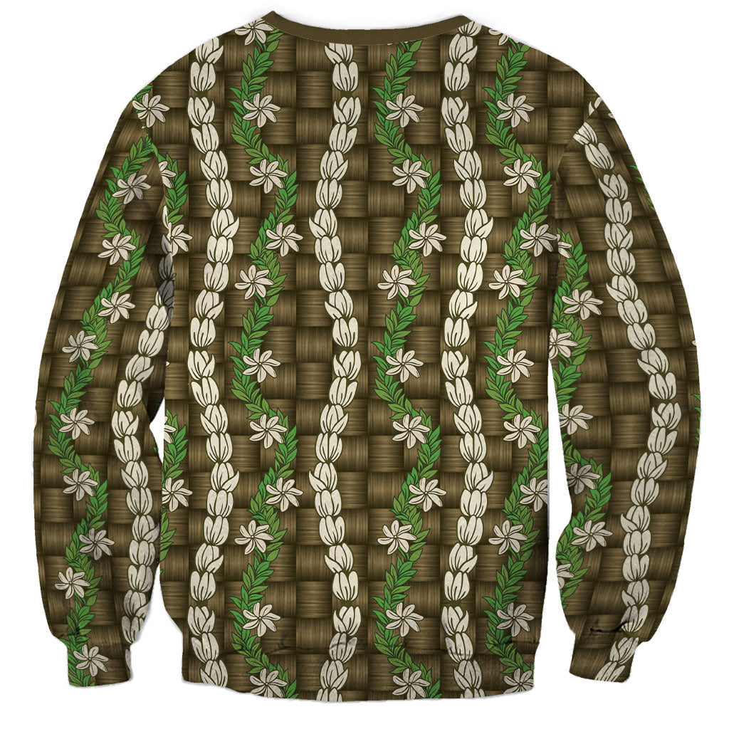 Pikake Maile Tiare Lei Sweatshirt Natural Lauhala Pattern