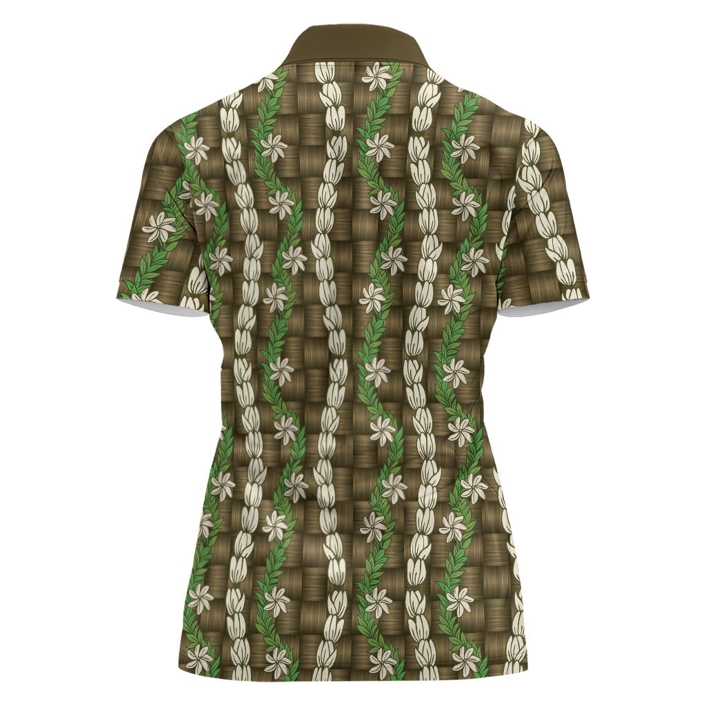 Pikake Maile Tiare Lei Women Polo Shirt Natural Lauhala Pattern