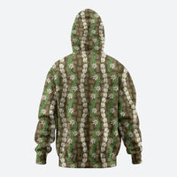 Pikake Maile Tiare Lei Zip Hoodie Natural Lauhala Pattern