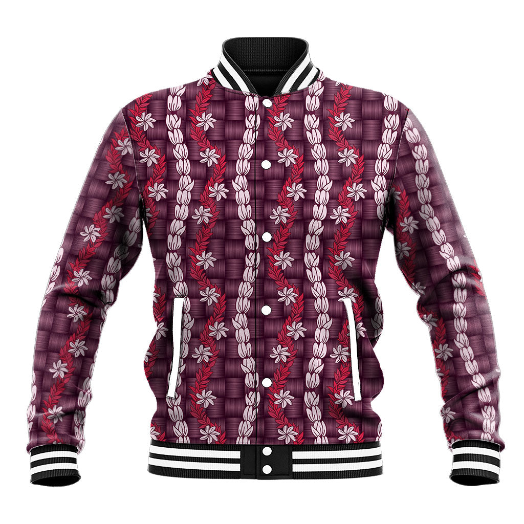 Pikake Maile Tiare Lei Baseball Jacket Akala Lauhala Pattern LT01 Unisex Pink - Polynesian Pride