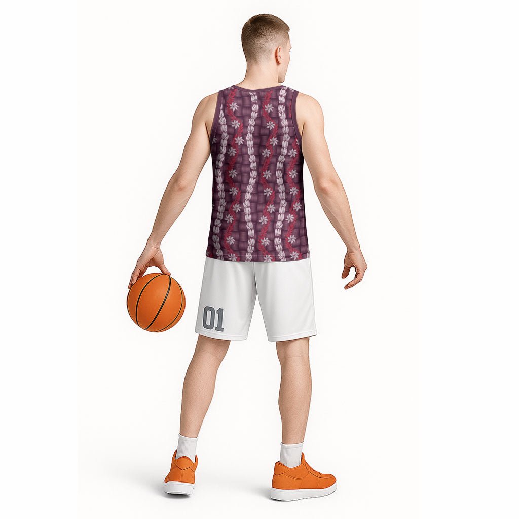 Pikake Maile Tiare Lei Basketball Jersey Akala Lauhala Pattern