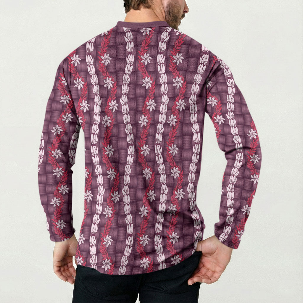 Pikake Maile Tiare Lei Button Sweatshirt Akala Lauhala Pattern