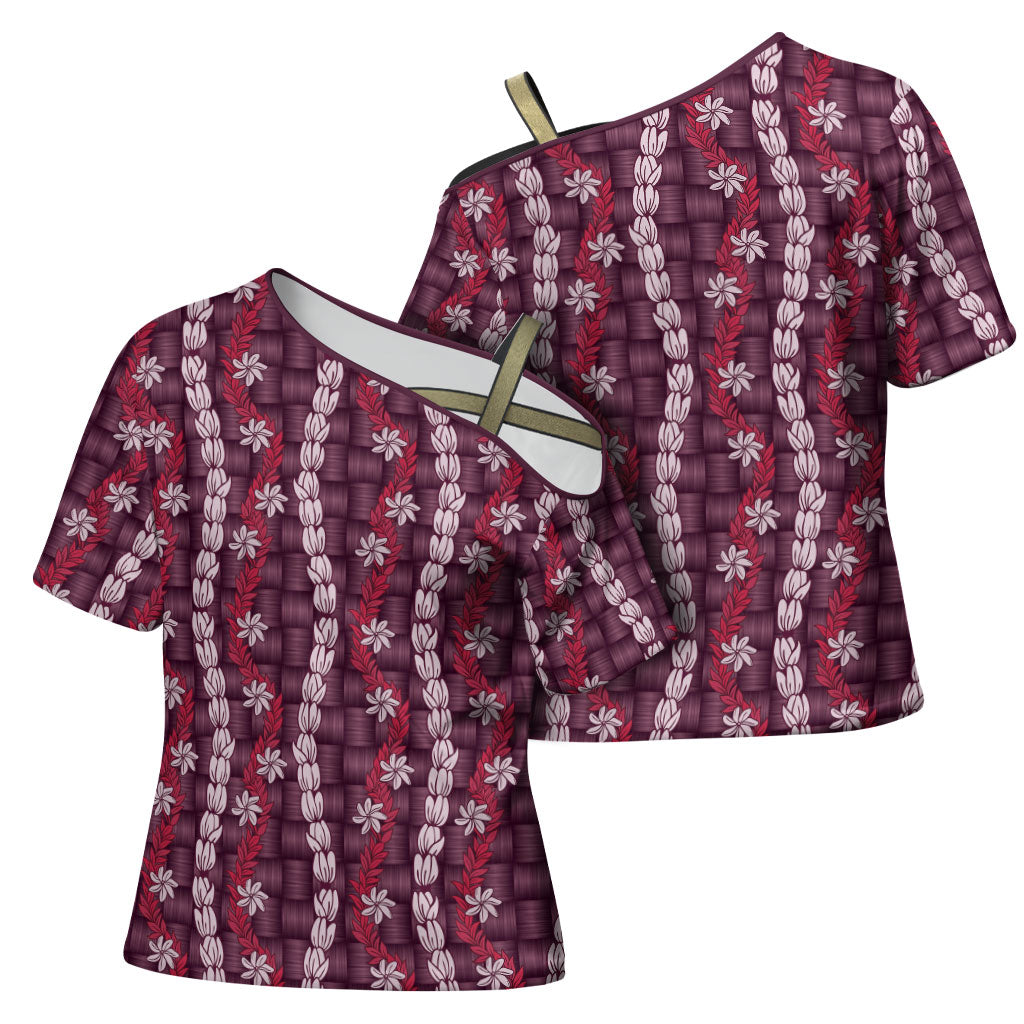Pikake Maile Tiare Lei Cross Shoulder Shirt Akala Lauhala Pattern