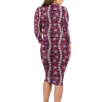 Pikake Maile Tiare Lei Family Matching Long Sleeve Bodycon Dress and Hawaiian Shirt Akala Lauhala Pattern