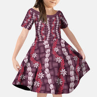 Pikake Maile Tiare Lei Family Matching Off The Shoulder Long Sleeve Dress and Hawaiian Shirt Akala Lauhala Pattern