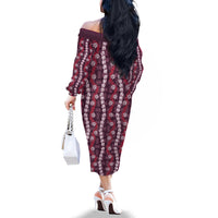 Pikake Maile Tiare Lei Family Matching Off The Shoulder Long Sleeve Dress and Hawaiian Shirt Akala Lauhala Pattern