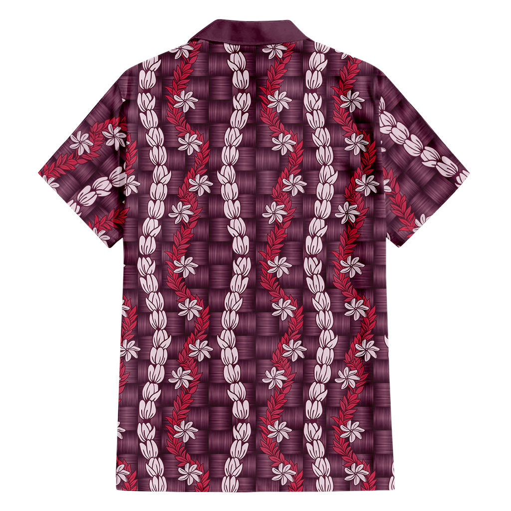Pikake Maile Tiare Lei Family Matching Off Shoulder Short Dress and Hawaiian Shirt Akala Lauhala Pattern