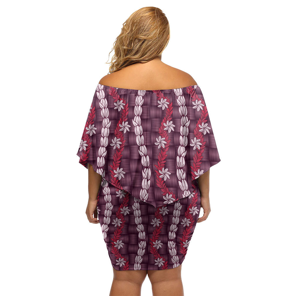 Pikake Maile Tiare Lei Family Matching Off Shoulder Short Dress and Hawaiian Shirt Akala Lauhala Pattern