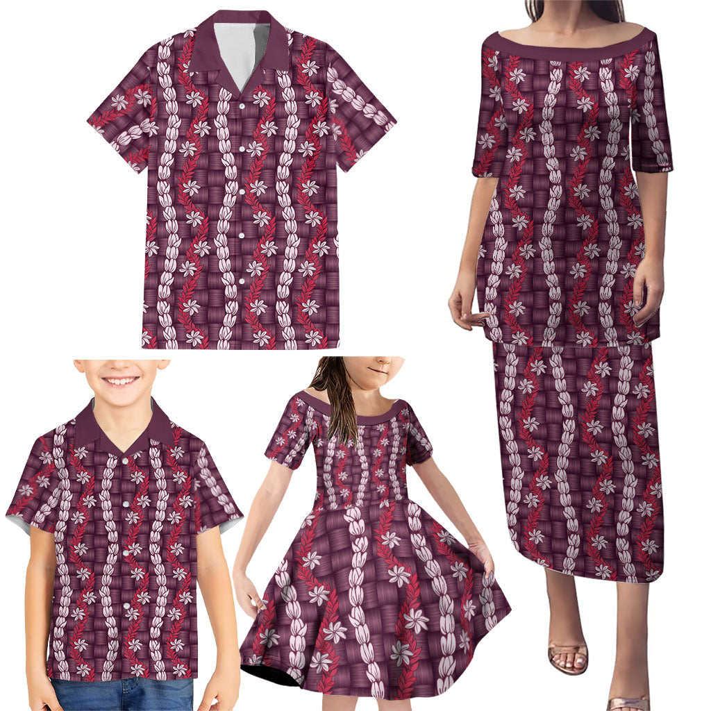 Pikake Maile Tiare Lei Family Matching Puletasi and Hawaiian Shirt Akala Lauhala Pattern LT01 - Polynesian Pride