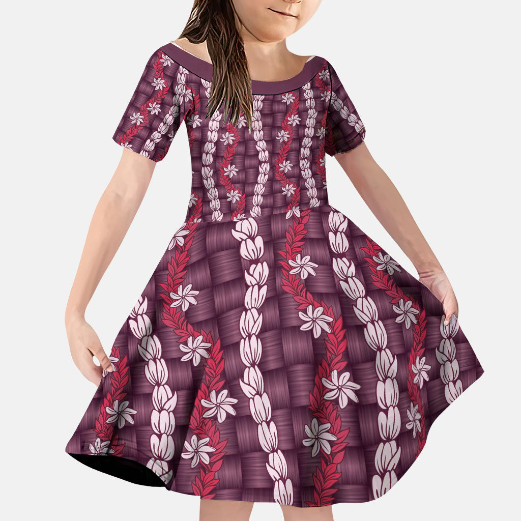 Pikake Maile Tiare Lei Family Matching Summer Maxi Dress and Hawaiian Shirt Akala Lauhala Pattern