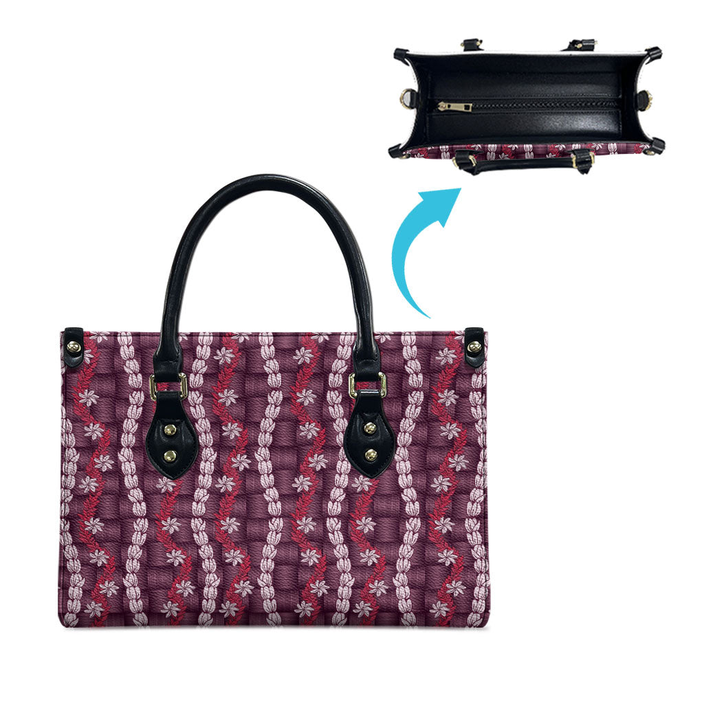 Pikake Maile Tiare Lei Leather Bag Akala Lauhala Pattern