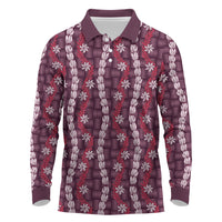 Pikake Maile Tiare Lei Long Sleeve Polo Shirt Akala Lauhala Pattern