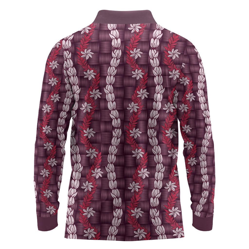 Pikake Maile Tiare Lei Long Sleeve Polo Shirt Akala Lauhala Pattern
