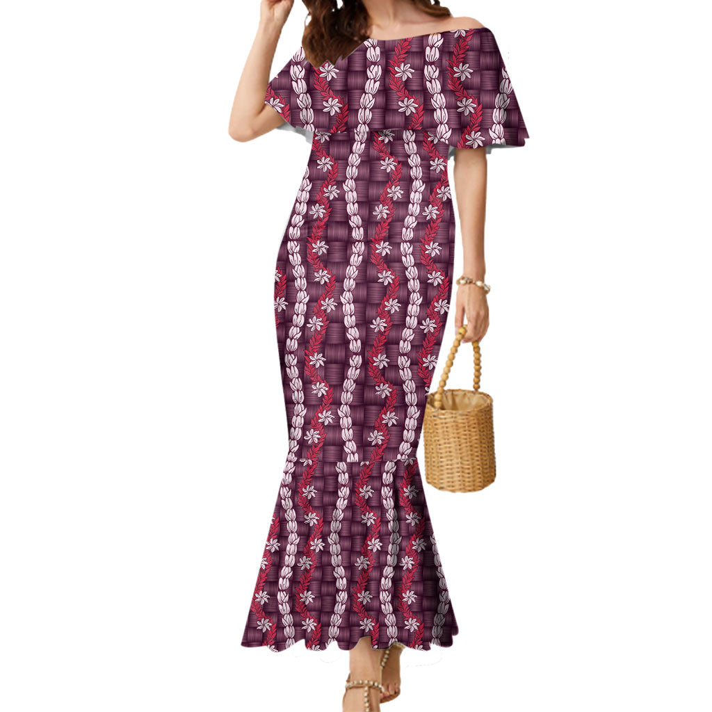 Pikake Maile Tiare Lei Mermaid Dress Akala Lauhala Pattern LT01 Women Pink - Polynesian Pride