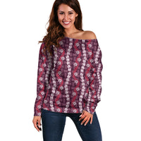 Pikake Maile Tiare Lei Off Shoulder Sweater Akala Lauhala Pattern