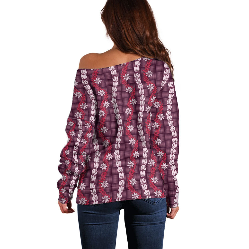 Pikake Maile Tiare Lei Off Shoulder Sweater Akala Lauhala Pattern