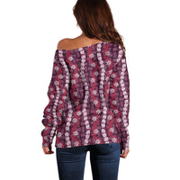 Pikake Maile Tiare Lei Off Shoulder Sweater Akala Lauhala Pattern