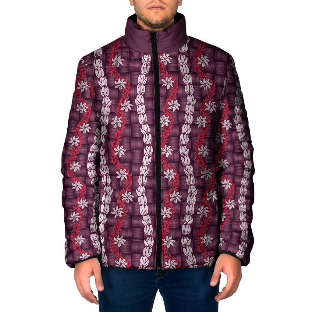 Pikake Maile Tiare Lei Padded Jacket Akala Lauhala Pattern LT01 Men Pink - Polynesian Pride