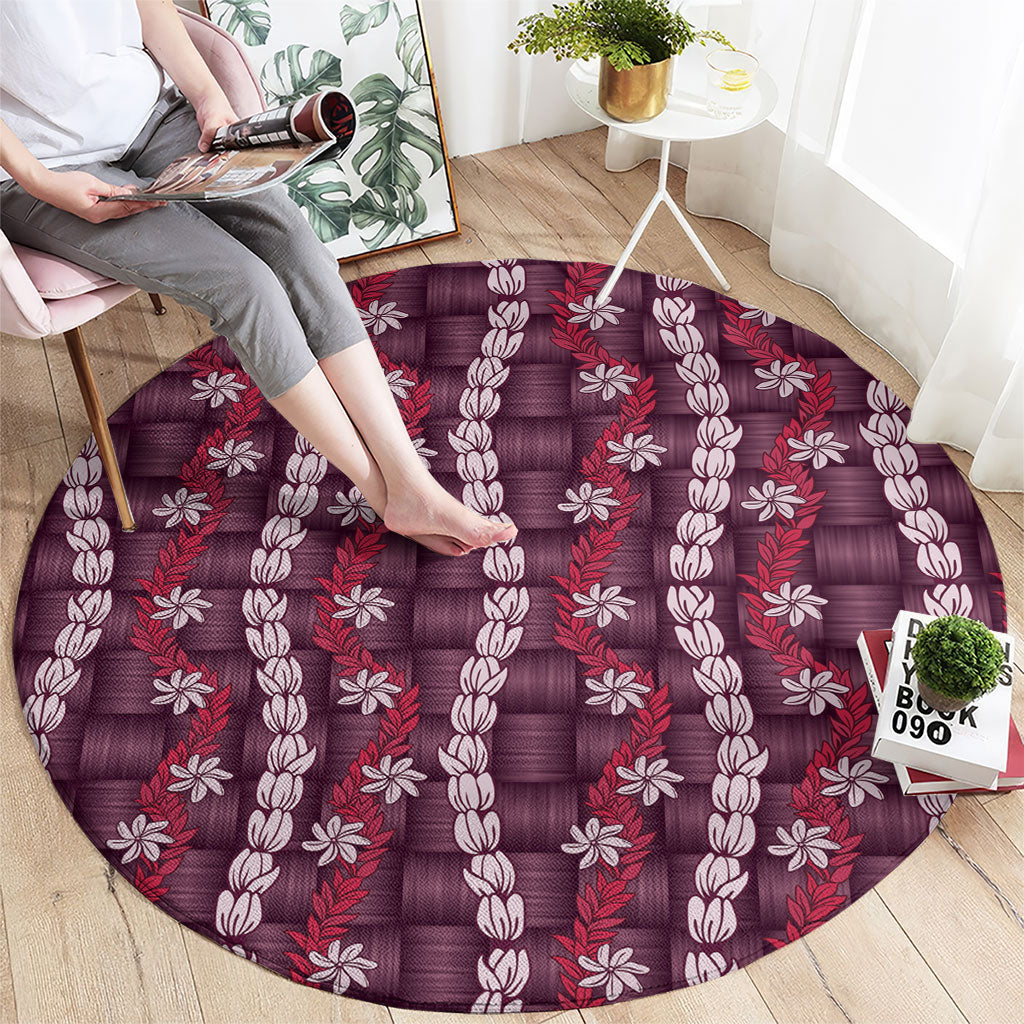 Pikake Maile Tiare Lei Round Carpet Akala Lauhala Pattern