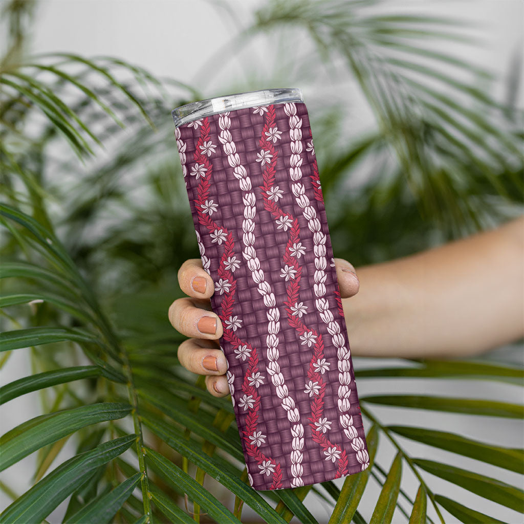 Pikake Maile Tiare Lei Skinny Tumbler Akala Lauhala Pattern