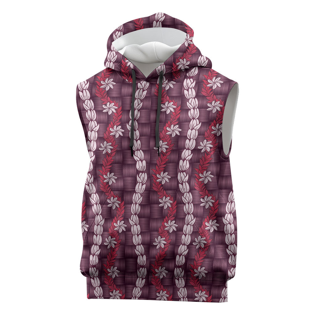 Pikake Maile Tiare Lei Sleeveless Hoodie Akala Lauhala Pattern