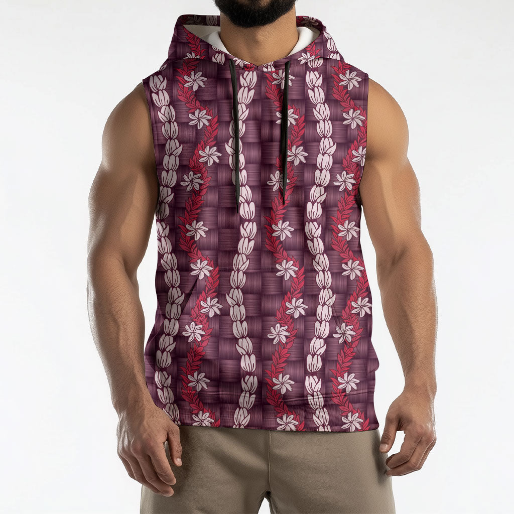 Pikake Maile Tiare Lei Sleeveless Hoodie Akala Lauhala Pattern