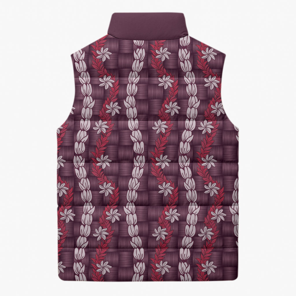 Pikake Maile Tiare Lei Sleeveless Puffer Jacket Akala Lauhala Pattern