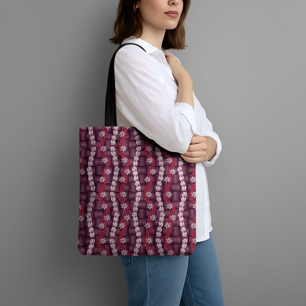 Pikake Maile Tiare Lei Tote Bag Akala Lauhala Pattern