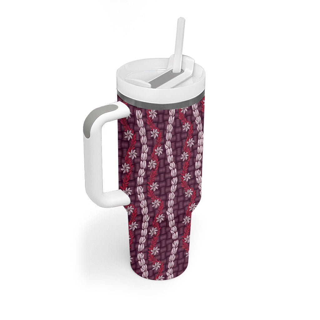 Pikake Maile Tiare Lei Tumbler With Handle Akala Lauhala Pattern