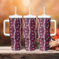 Pikake Maile Tiare Lei Tumbler With Handle Akala Lauhala Pattern