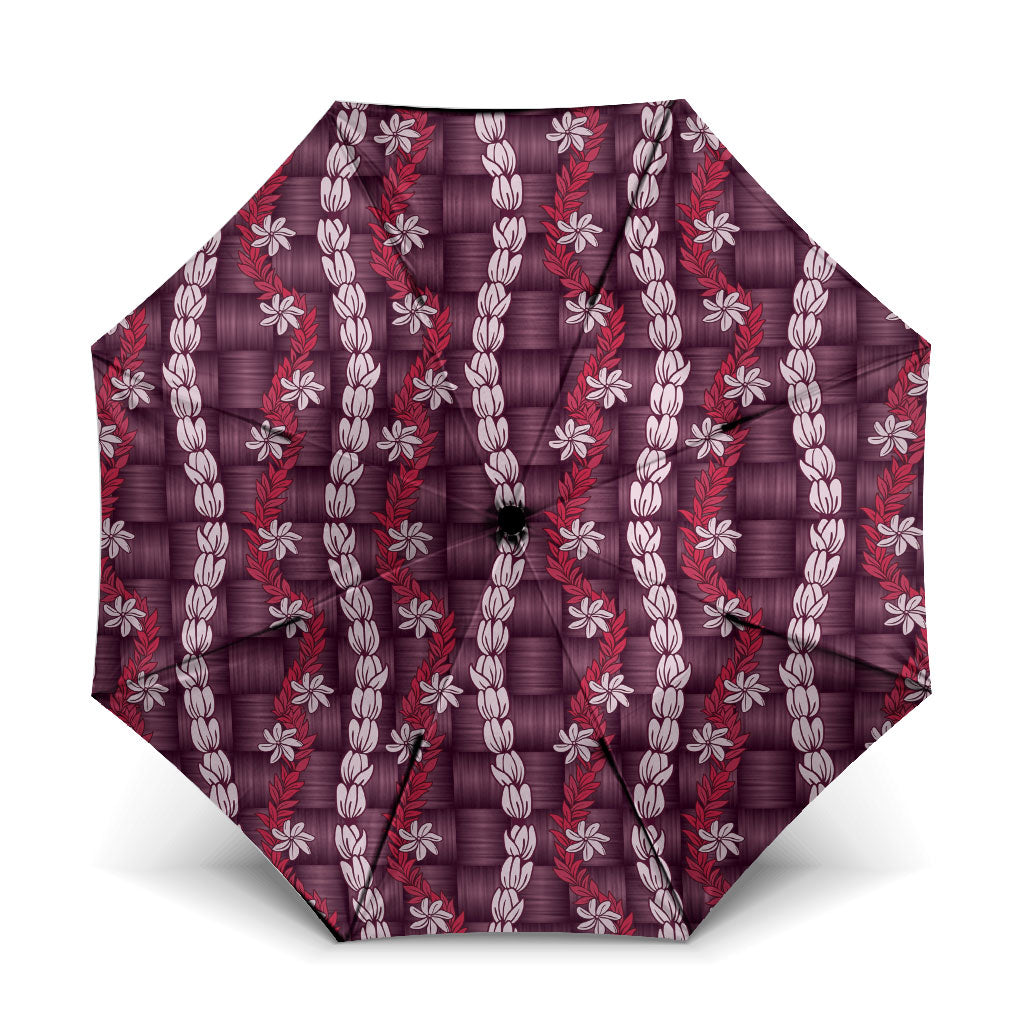 Pikake Maile Tiare Lei Umbrella Akala Lauhala Pattern LT01 One Size Folded 11.42 inch Opened Diameter 37.4 inch Pink - Polynesian Pride
