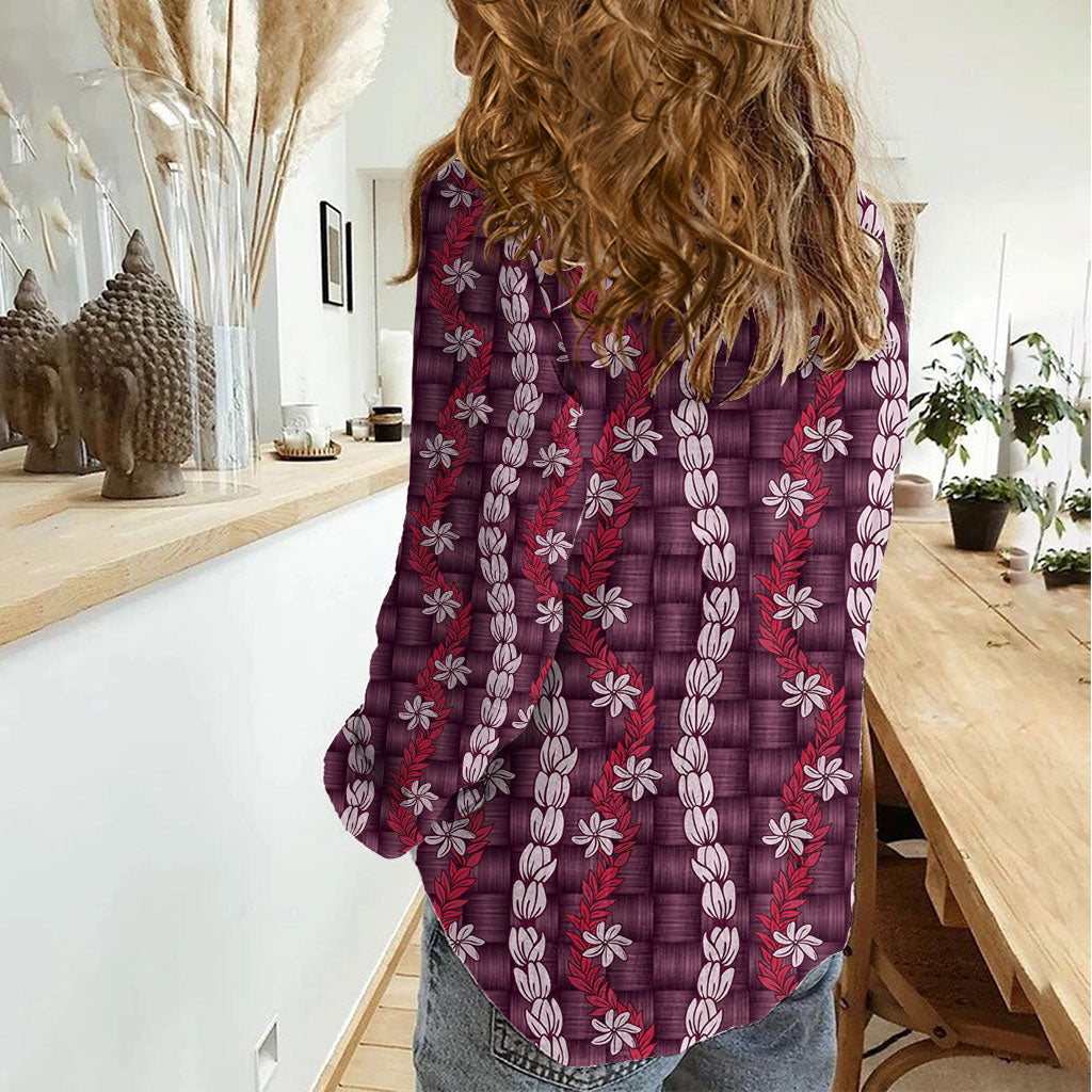 Pikake Maile Tiare Lei Women Casual Shirt Akala Lauhala Pattern