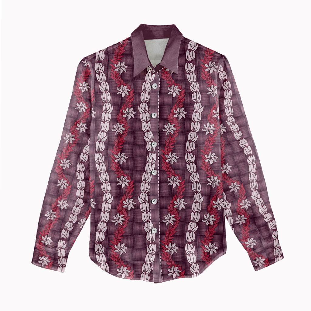Pikake Maile Tiare Lei Women Casual Shirt Akala Lauhala Pattern
