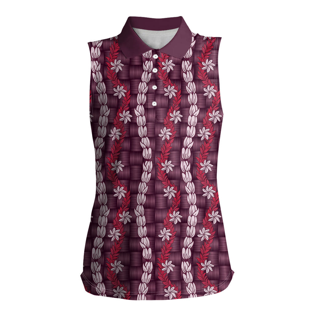 Pikake Maile Tiare Lei Women Sleeveless Polo Shirt Akala Lauhala Pattern